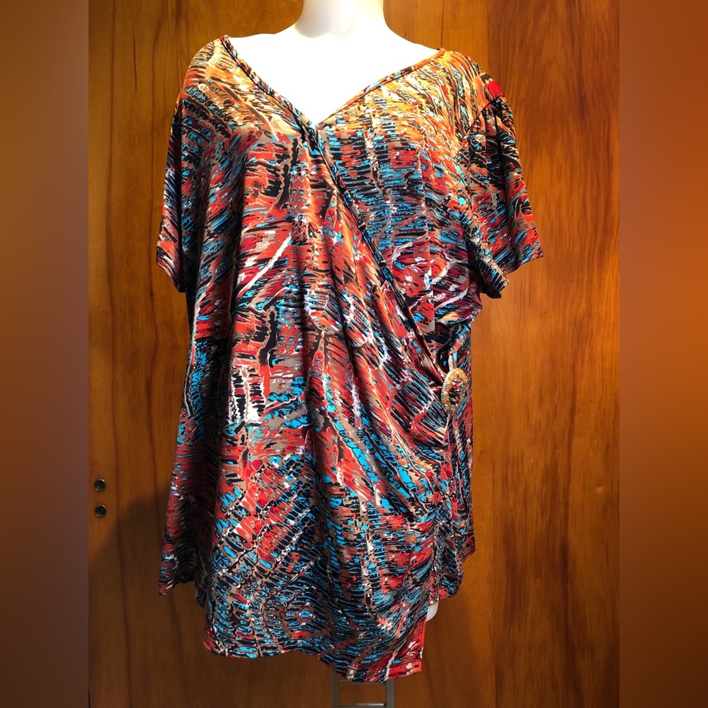 Sergei Couture Woman 3X Art Wrap Pattern Blouse PF
